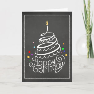 Cartão de Bolo de Aniversário de Quadro Chalkboard