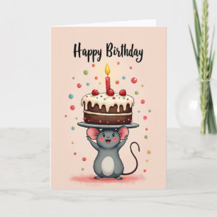 Cartão de Bolo de Aniversário do Rato Alegre