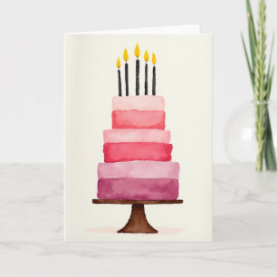 Cartão de Bolo de Aniversário em Aquarela