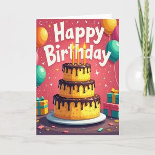 Cartão de Bolo de Aniversário Iluminado por Velas
