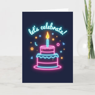 Cartão de Bolo de Aniversário Neon