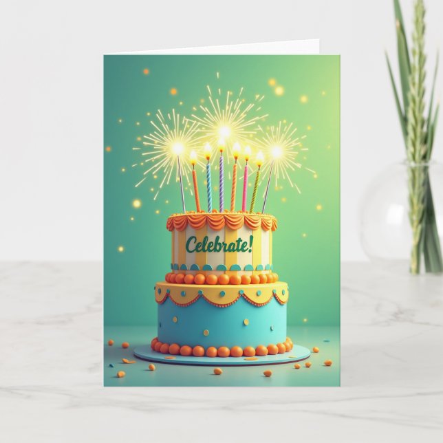 Cartão de Bolo de Aniversário para Celebrar (Frente)