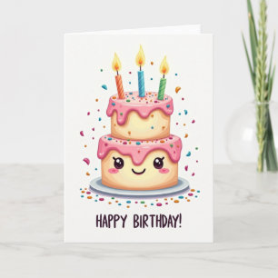 Cartão de Bolo de Aniversário Sorridente