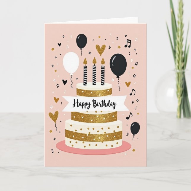 Cartão de Bolo de Brilho de Aniversário (Frente)