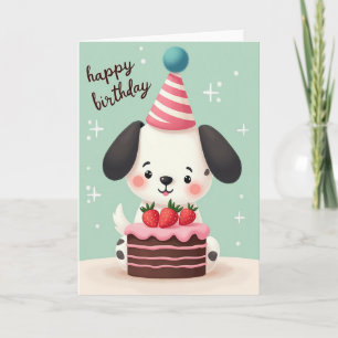Cartão de Bolo de Cachorrinho Fofo