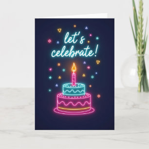 Cartão de Bolo de Celebração Neon
