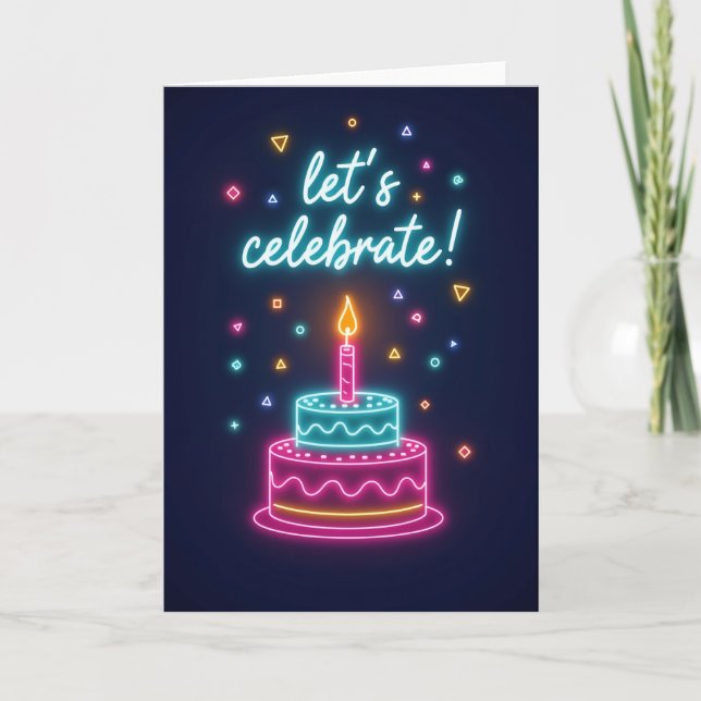 Cartão de Bolo de Celebração Neon (Frente)