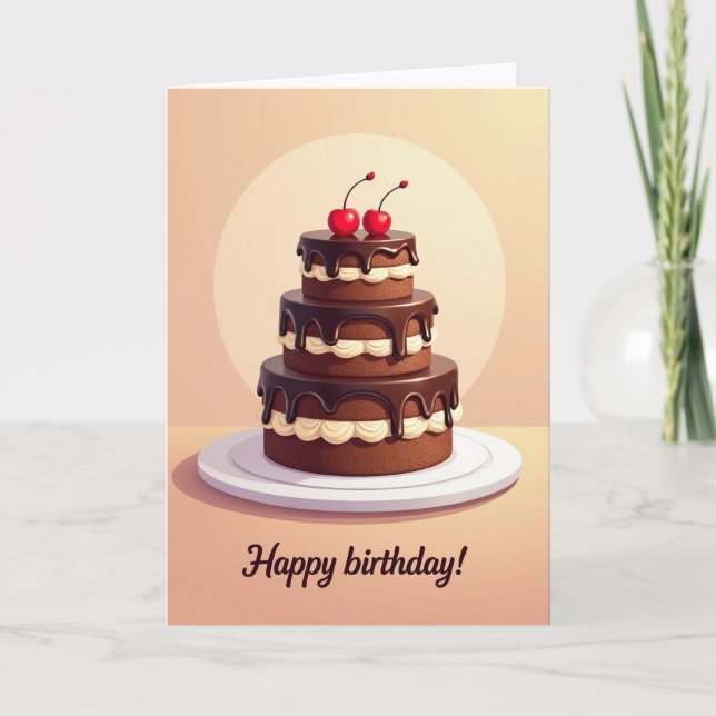 Cartão de Bolo de Chocolate de Aniversário Doce (Frente)
