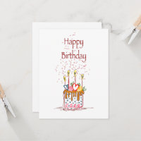 Cartão de Bolo de Doodela de Aniversário Feliz