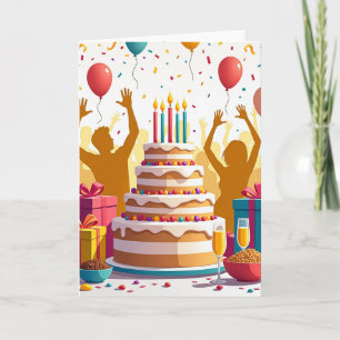 Cartão de Bolo de Festa Dourado