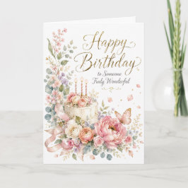 Cartão de Bolo Floral de Aniversário Feliz