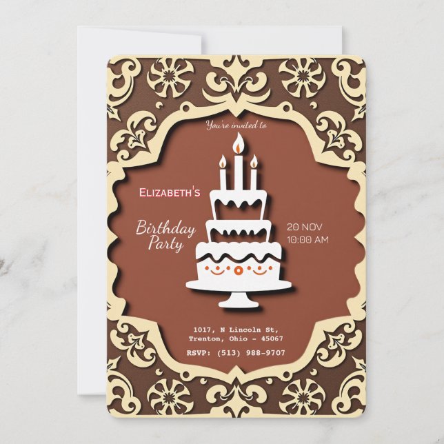 Cartão de Bolo Vintage Birthday - Design Clássico (Frente)