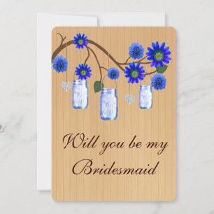 Cartão de Bridesmaid de Mason Jars Azul-Russo