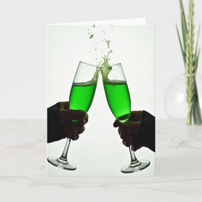 Cartão de Brinde de Champanhe Verde Splash (Frente)
