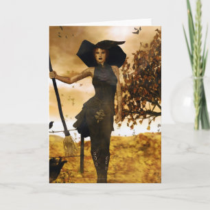 Cartão de Bruxa de Outono de Garota Gótica