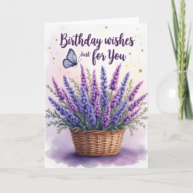 Cartão de Buquê de Aniversário Lavanda (Frente)