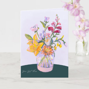 Cartão de Buquê de Aquarela Floral 'Você Consegue'