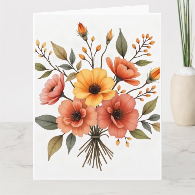 Cartão de Buquê de Flores de Outono (Frente)