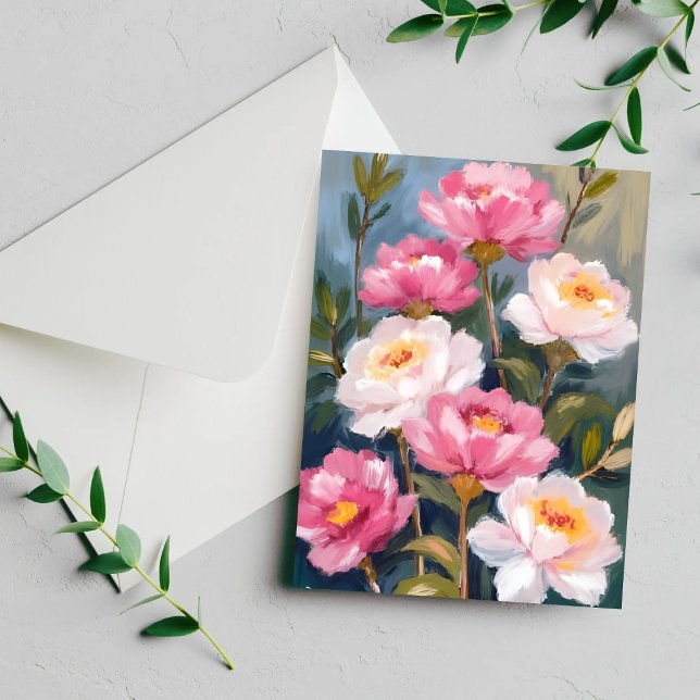 Cartão de Buquê de Flores de Peônias Rosa (Criador carregado)