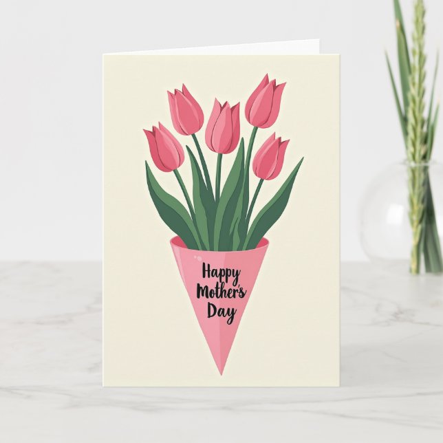 Cartão de Buquê de Tulipas Listradas (Frente)