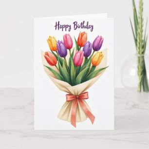 Cartão de Buquê de Tulipas para Desejos de Anivers