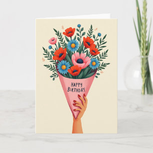 Cartão de Buquê Floral de Aniversário Vibrante