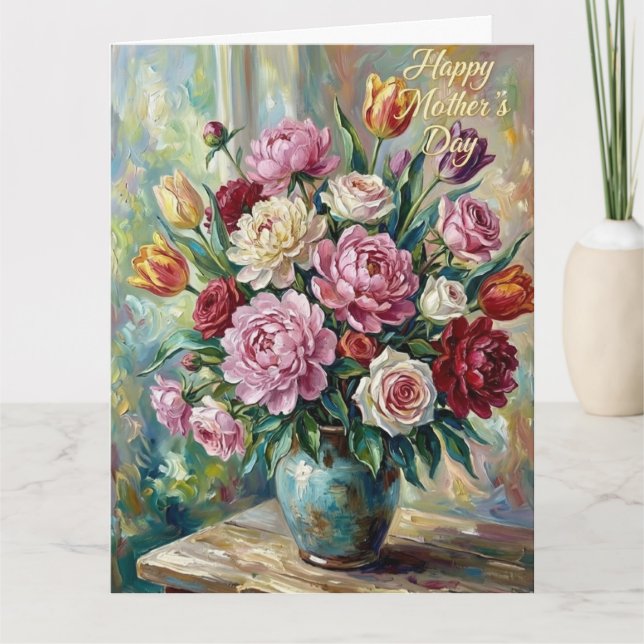 Cartão de Buquê Floral do Dia das Mães (Frente)