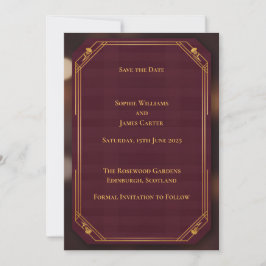 Cartão de Burgundy Gold Scottish Save the Date | R