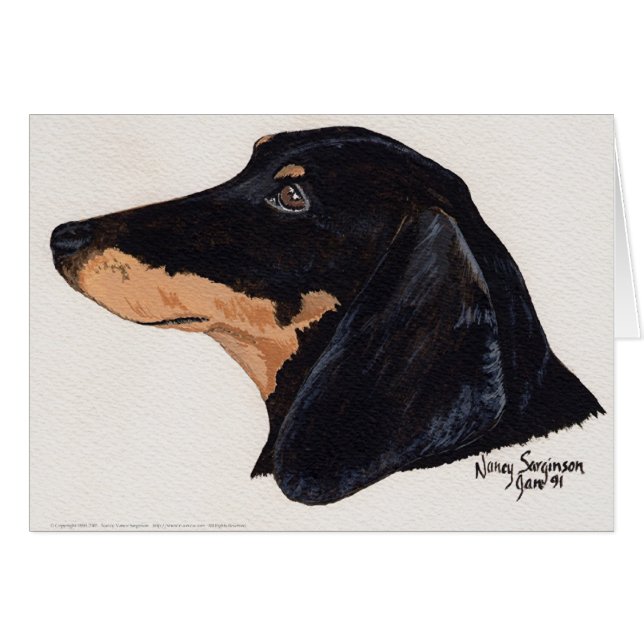 Cartão De cabelos curtos, Dachshund, pintura acrílica (Frente Horizontal)