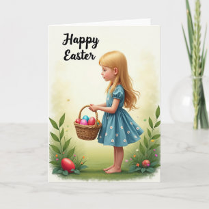 Cartão de Caça ao Ovo da Menina na Celebração da P