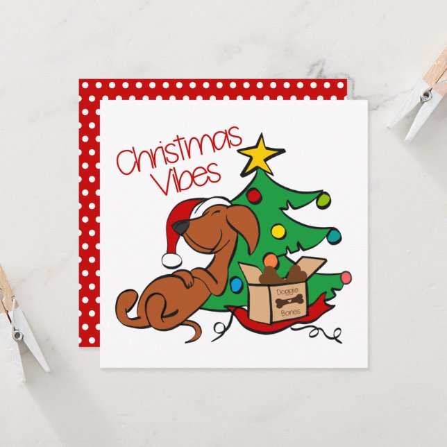 Cartão de cachorro Dachshund com vibração de Natal (Frente/Verso In Situ)