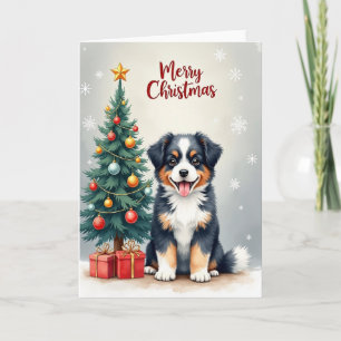 Cartão de Cachorro de Árvore Festiva