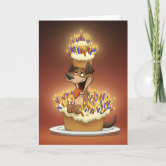 Cartão de Cachorro em um Bolo (Em Branco Por Dentr