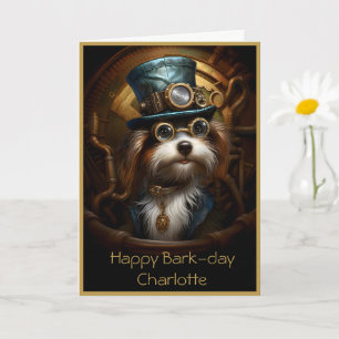 Cartão de Cachorro Steampunk de Aniversário Bonito