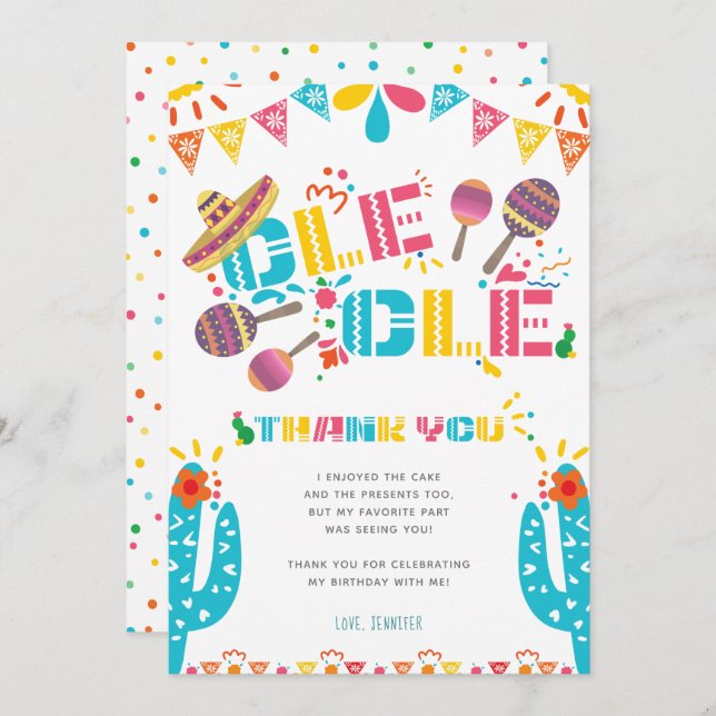 Cartão de Cacto da Festa de Agradecimento Mexicana (Frente/Verso)