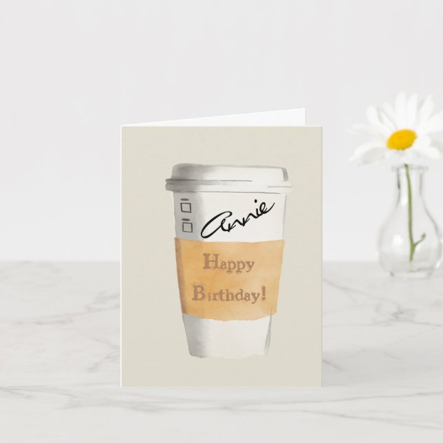 Cartão de Café Feliz de Aniversário Personalizado (Planta pequena)