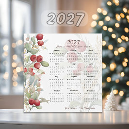 Cartão de Calendário 2027 Red Berries Greenery Ele
