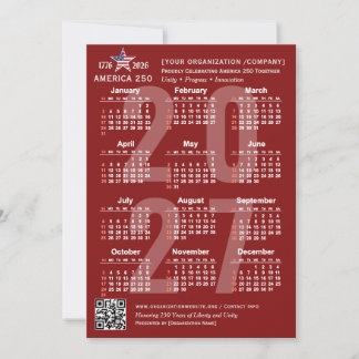 Cartão de Calendário America 250 Patriótico Azul 2