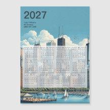 Cartão de Calendário de Arquitetura da Silhueta de