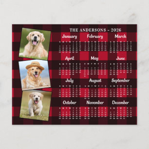 Cartão de Calendário de Foto de Cachorro Xadrez Ve