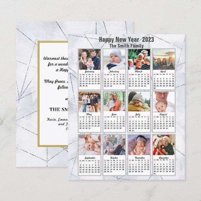 Cartão de Calendário de Fotos da Família Dourada S (Frente/Verso)