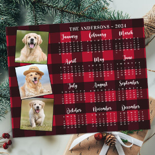 Cartão de Calendário de Xadrez Vermelho de Pet Dog