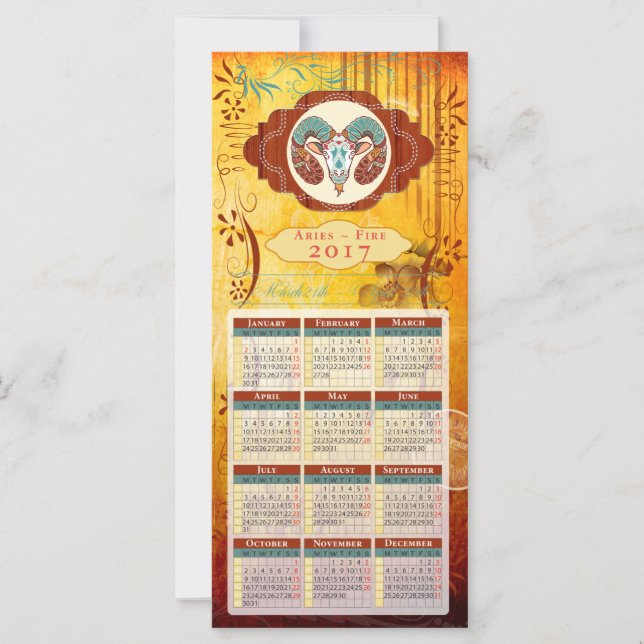 Cartão de Calendário do Horoscópio 2017 ~ Aries (Frente)