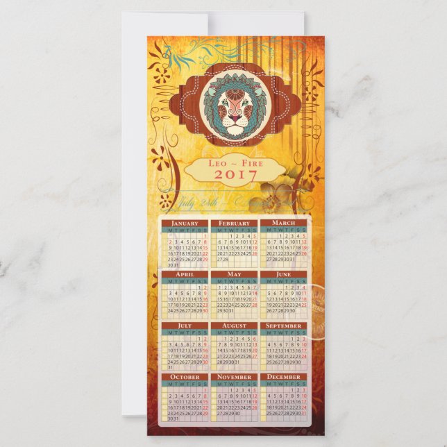 Cartão de Calendário do Horoscópio 2017 ~ Leo (Frente)