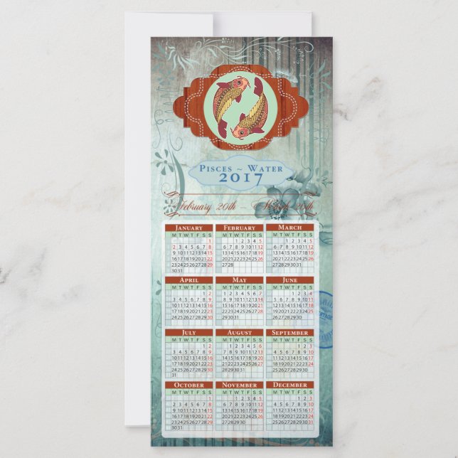 Cartão de Calendário do Horoscópio 2017 ~ Peixes (Frente)