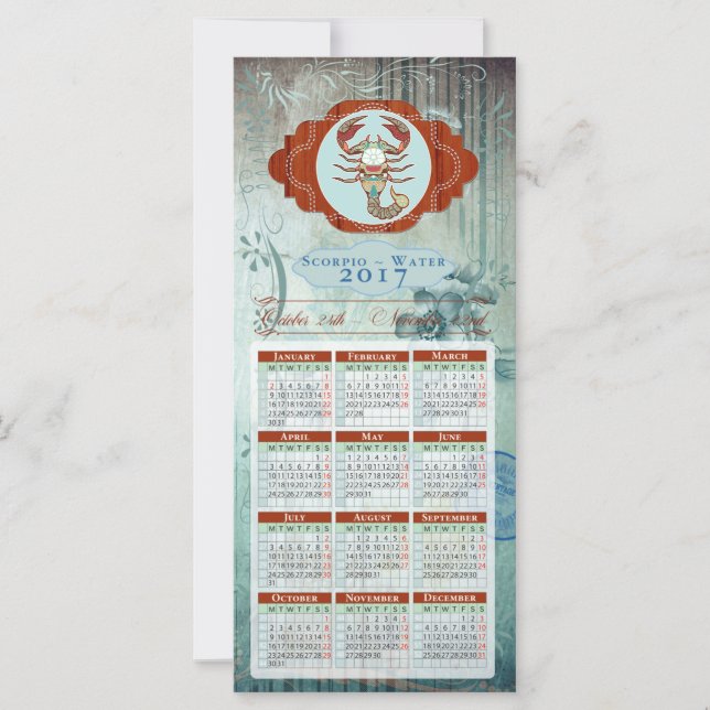 Cartão de Calendário do Horoscópio 2017 ~ Scorpio (Frente)