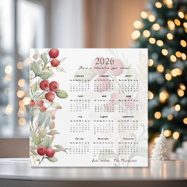 Cartão de Calendário Elegante 2026 Red Berries Gre