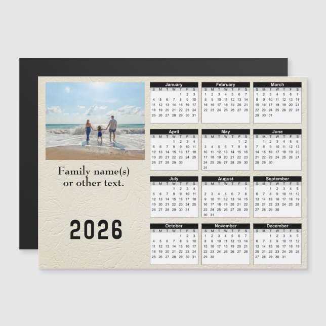 Cartão de Calendário Magnético 2026 personalize co (Frente/Verso)