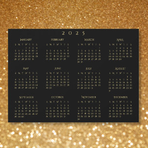 Cartão de Calendário Magnético Dourado 2025 Preto 
