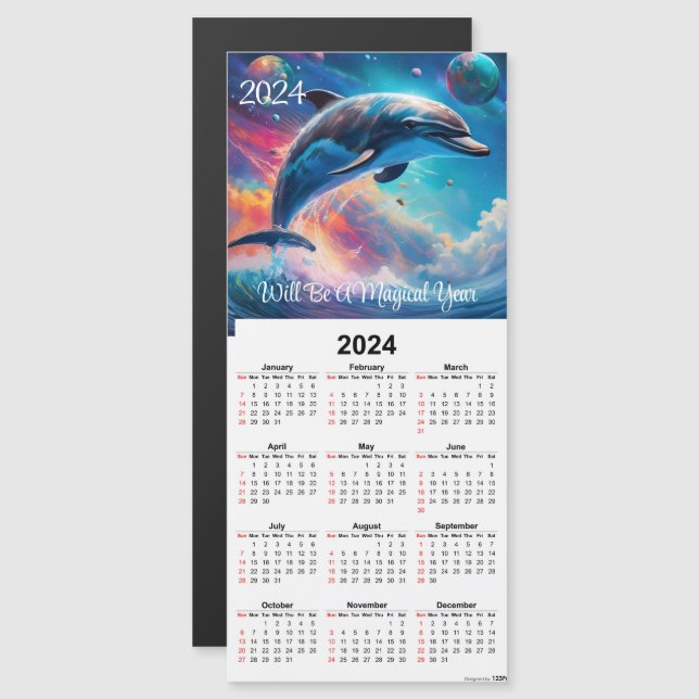 Cartão de Calendário Magnético Fantasy Dolphin (Frente/Verso)
